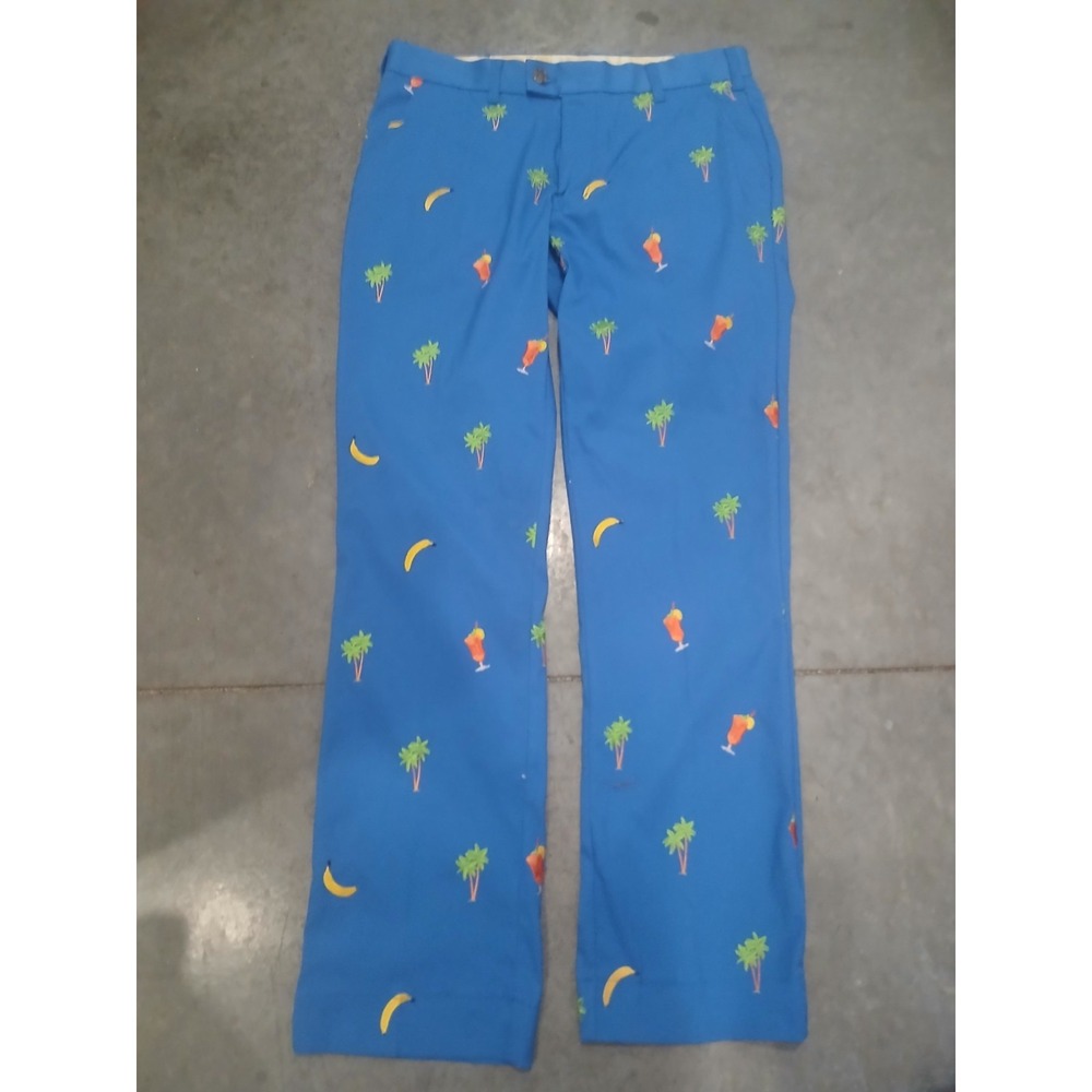 Loudmouth Men's Royal Blue Golf Pants Size 34 X 31.5 Bananas Palm Trees Cocktail - Picture 1 of 7